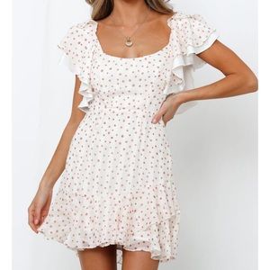 Saints and Secrets ruffle sleeve polka dot open back flounce mini dress M
